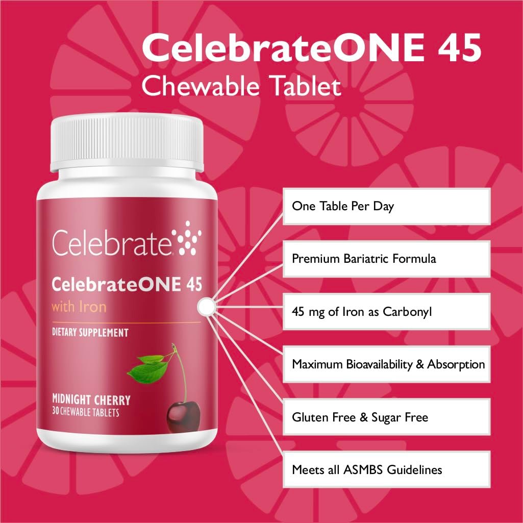 CelebrateONE 45 Bariatric Multivitamin mit Eisen, einmal täglich tropisch kaubar für Magenverkleinerung & Bypass-Patienten – 45 mg Eisen, 30 Tabletten, 1 Monatsvorrat