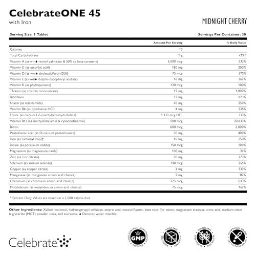 CelebrateONE 45 Bariatric Multivitamin mit Eisen, einmal täglich tropisch kaubar für Magenverkleinerung & Bypass-Patienten – 45 mg Eisen, 30 Tabletten, 1 Monatsvorrat