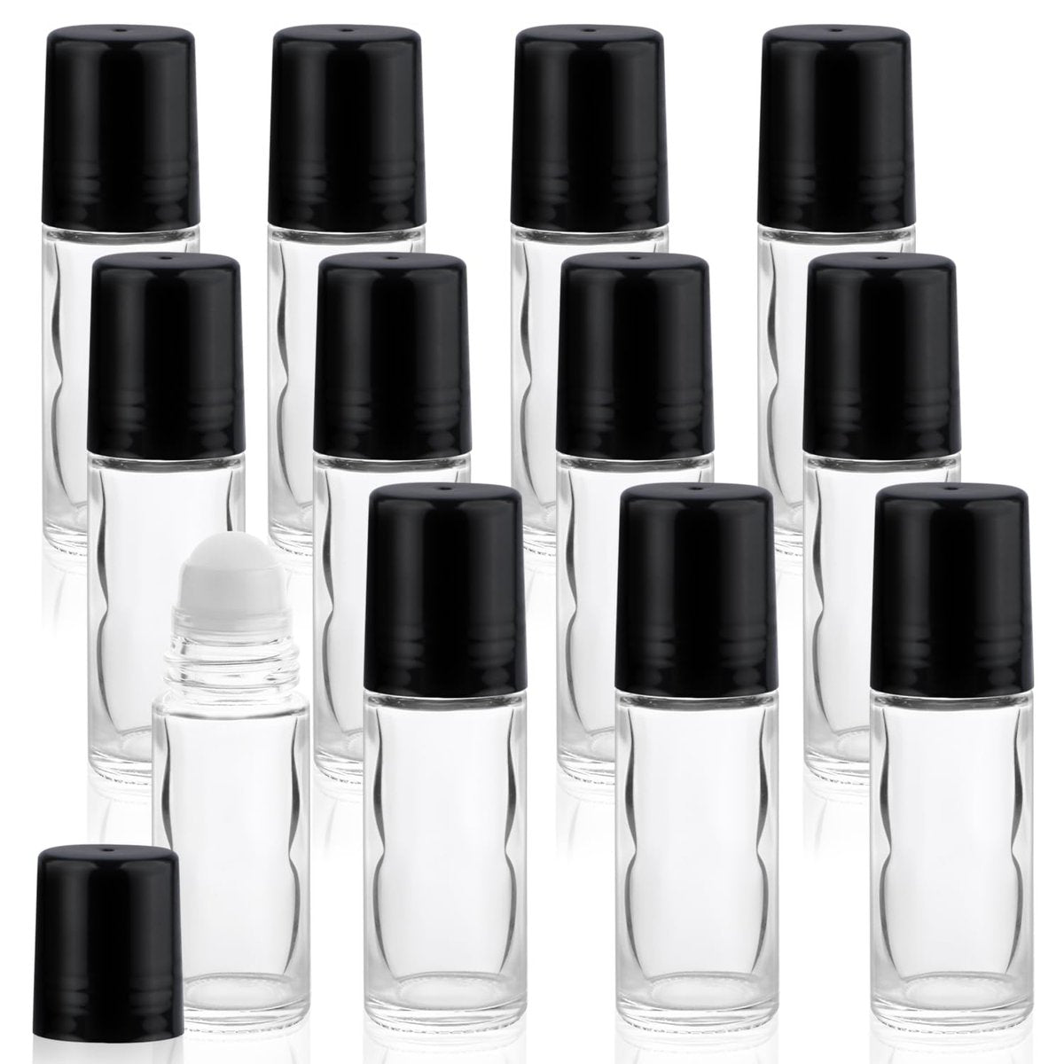 Mirrline 12 Stück 30ml/1oz Roll-On Flaschen leer, ätherische Öl Rollerflasche, klare Glasflasche mit Plastikrollkugel & schwarzem Deckel für Parfüm, Kosmetiköle