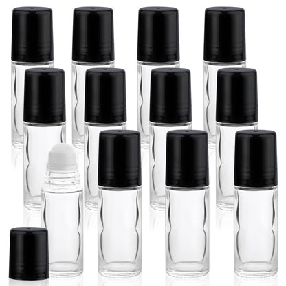 Mirrline 12 Stück 30ml/1oz Roll-On Flaschen leer, ätherische Öl Rollerflasche, klare Glasflasche mit Plastikrollkugel & schwarzem Deckel für Parfüm, Kosmetiköle
