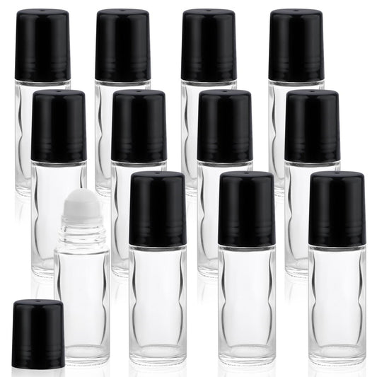 Mirrline 12 Stück 30ml/1oz Roll-On Flaschen leer, ätherische Öl Rollerflasche, klare Glasflasche mit Plastikrollkugel & schwarzem Deckel für Parfüm, Kosmetiköle