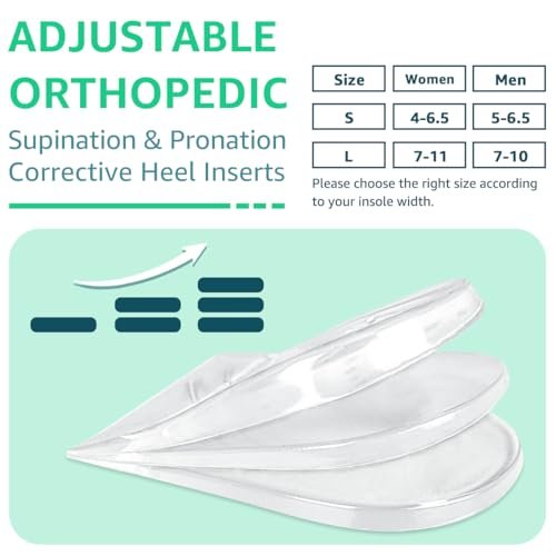 Skyfoot 3-Lagen Verstellbare Fersenkeil-Einlagen zur Korrektur von Supination & Pronation, Klebende mediale & laterale Fersenpolster für O-Beine, Knieschmerzen, Fußausrichtung (L: Damen 7-11, Herren 7-10, Kristall)