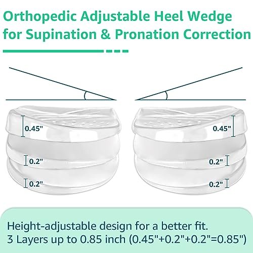 Skyfoot 3-Lagen Verstellbare Fersenkeil-Einlagen zur Korrektur von Supination & Pronation, Klebende mediale & laterale Fersenpolster für O-Beine, Knieschmerzen, Fußausrichtung (L: Damen 7-11, Herren 7-10, Kristall)