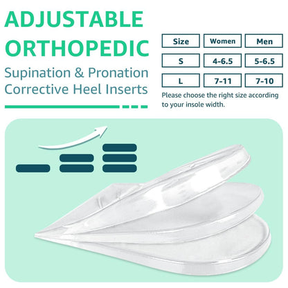 Skyfoot 3-Lagen Verstellbare Fersenkeil-Einlagen zur Korrektur von Supination & Pronation, Klebende mediale & laterale Fersenpolster für O-Beine, Knieschmerzen, Fußausrichtung (L: Damen 7-11, Herren 7-10, Kristall)