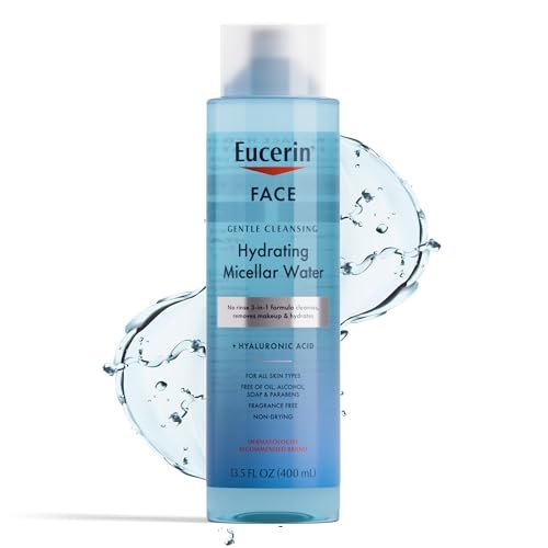 Eucerin Gesichtsreinigung Sanfte Reinigung Feuchtigkeitsspendendes Mizellenwasser mit Hyaluronsäure, Gesichtsreiniger und Make-up-Entferner, Duftfrei und nicht austrocknend für alle Hauttypen, 400 ml Flasche
