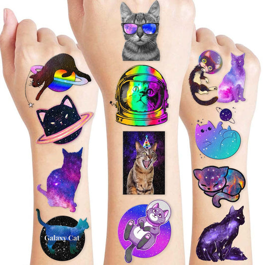 96 Stück Lustige Weltraumkatzen temporäre Tattoos – Galaxie Katzen Astronaut Aufkleber für Kindergeburtstag, Partytüten, Schulpreise