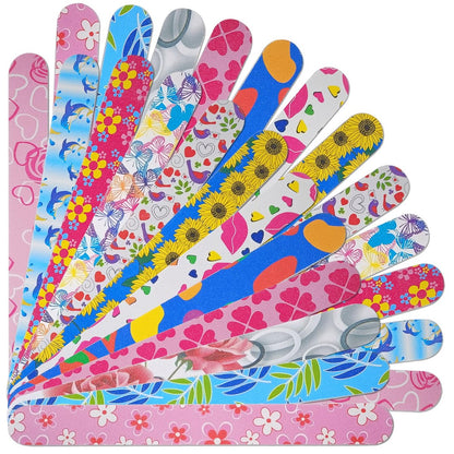 24-teiliges buntes Nagelfeilen-Set aus Emery – Doppelseitige 180er Körnung für natürliche Nägel, Maniküre-Werkzeug zum Formen und Glätten – Flowery Design