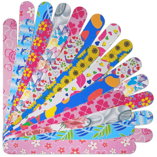 24-teiliges buntes Nagelfeilen-Set aus Emery – Doppelseitige 180er Körnung für natürliche Nägel, Maniküre-Werkzeug zum Formen und Glätten – Flowery Design