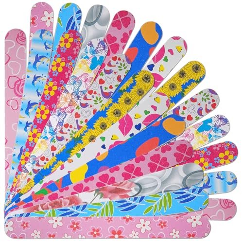 24-teiliges buntes Nagelfeilen-Set aus Emery – Doppelseitige 180er Körnung für natürliche Nägel, Maniküre-Werkzeug zum Formen und Glätten – Flowery Design