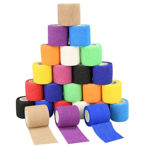 2 Zoll Selbstklebende Bandage-Wraps, 24 Stück, 12 Farben, 5 Yard, für Sport, Handgelenk, Knöchel und Schwellungen