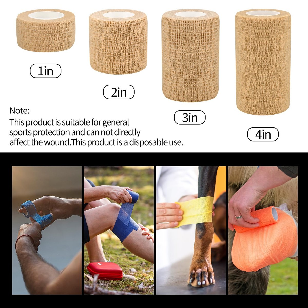 2 Zoll Selbstklebende Bandage-Wraps, 24 Stück, 12 Farben, 5 Yard, für Sport, Handgelenk, Knöchel und Schwellungen