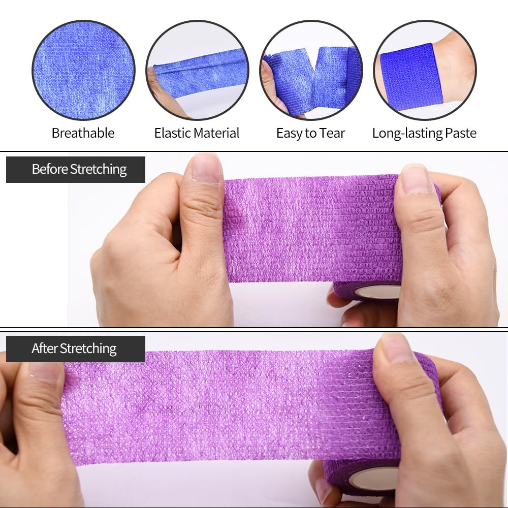 2 Zoll Selbstklebende Bandage-Wraps, 24 Stück, 12 Farben, 5 Yard, für Sport, Handgelenk, Knöchel und Schwellungen