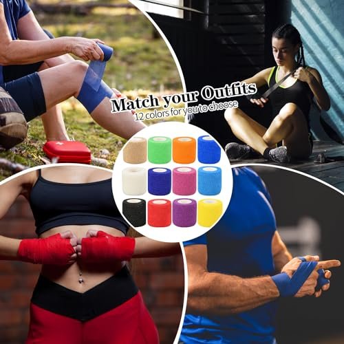 2 Zoll Selbstklebende Bandage-Wraps, 24 Stück, 12 Farben, 5 Yard, für Sport, Handgelenk, Knöchel und Schwellungen