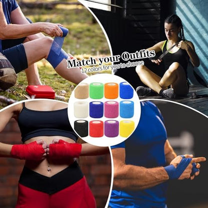 2 Zoll Selbstklebende Bandage-Wraps, 24 Stück, 12 Farben, 5 Yard, für Sport, Handgelenk, Knöchel und Schwellungen