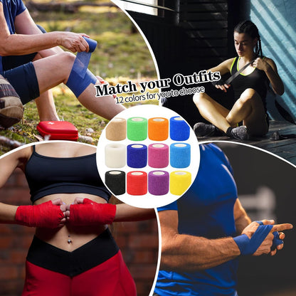 2 Zoll Selbstklebende Bandage-Wraps, 24 Stück, 12 Farben, 5 Yard, für Sport, Handgelenk, Knöchel und Schwellungen