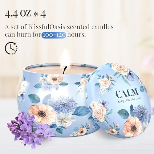 BlissfulOasis Duftkerzen Set, 4er Pack 17,6 oz, 100-120 Stunden Brenndauer, Sojawachs, Aromatherapie Geschenk für Geburtstag, Valentinstag, Muttertag