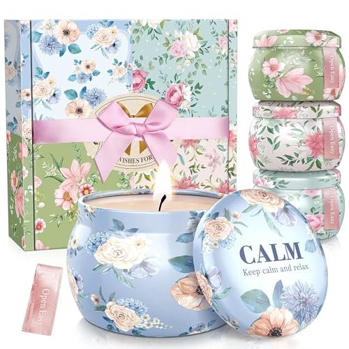 BlissfulOasis Duftkerzen Set, 4er Pack 17,6 oz, 100-120 Stunden Brenndauer, Sojawachs, Aromatherapie Geschenk für Geburtstag, Valentinstag, Muttertag