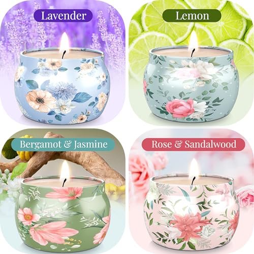 BlissfulOasis Duftkerzen Set, 4er Pack 17,6 oz, 100-120 Stunden Brenndauer, Sojawachs, Aromatherapie Geschenk für Geburtstag, Valentinstag, Muttertag