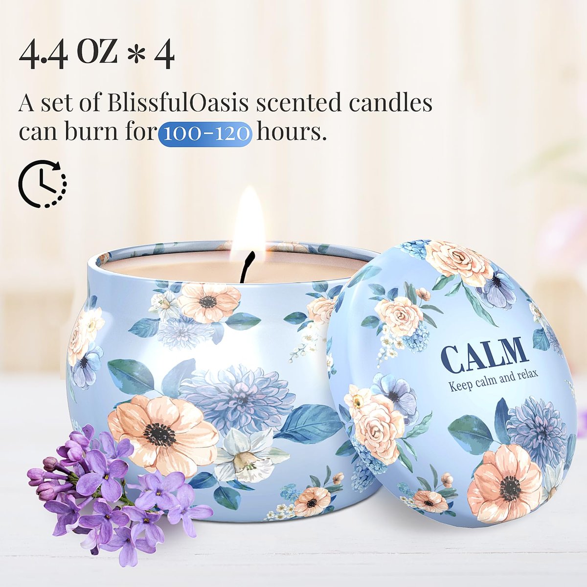 BlissfulOasis Duftkerzen Set, 4er Pack 17,6 oz, 100-120 Stunden Brenndauer, Sojawachs, Aromatherapie Geschenk für Geburtstag, Valentinstag, Muttertag
