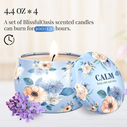 BlissfulOasis Duftkerzen Set, 4er Pack 17,6 oz, 100-120 Stunden Brenndauer, Sojawachs, Aromatherapie Geschenk für Geburtstag, Valentinstag, Muttertag