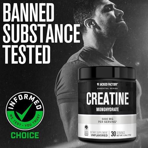 Jacked Factory Creatin-Monohydrat Pulver 150g – 5g tägliches Creatin für Männer und Frauen, vegan, drittanbietergetestet – 30 Portionen, geschmacksneutral