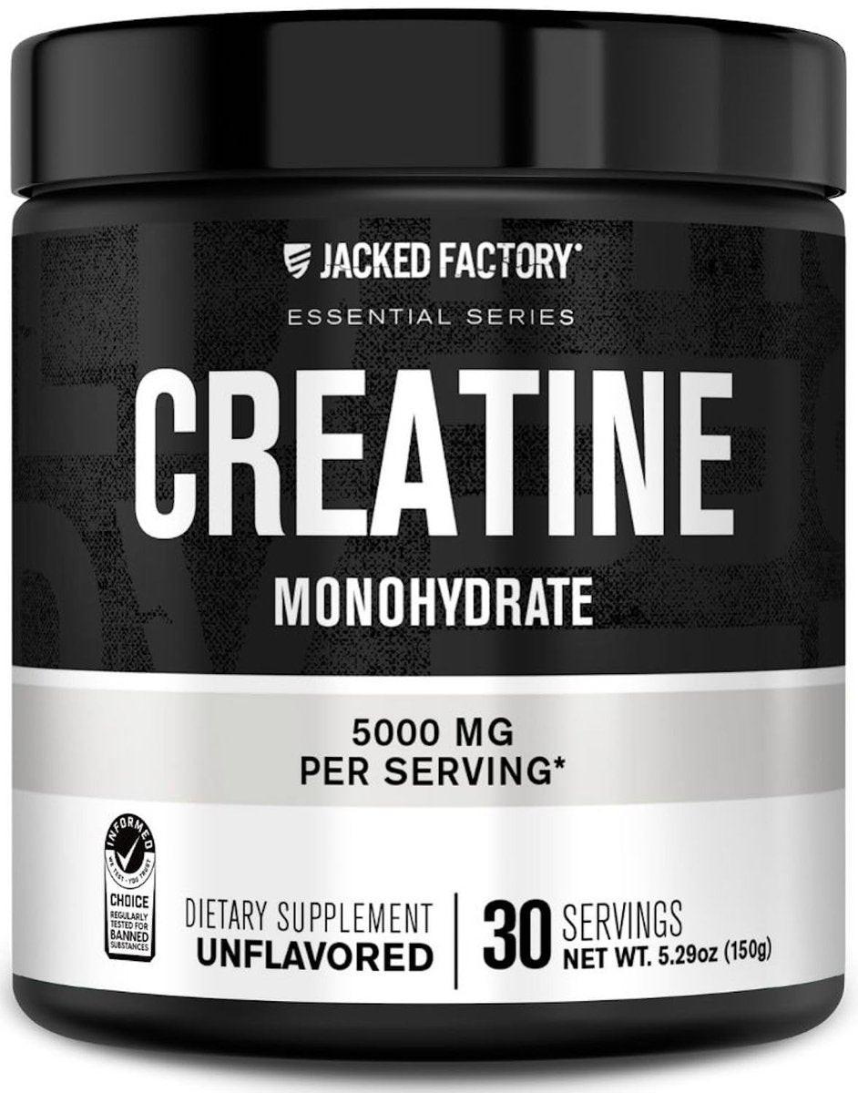 Jacked Factory Creatin-Monohydrat Pulver 150g – 5g tägliches Creatin für Männer und Frauen, vegan, drittanbietergetestet – 30 Portionen, geschmacksneutral