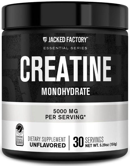 Jacked Factory Creatin-Monohydrat Pulver 150g – 5g tägliches Creatin für Männer und Frauen, vegan, drittanbietergetestet – 30 Portionen, geschmacksneutral