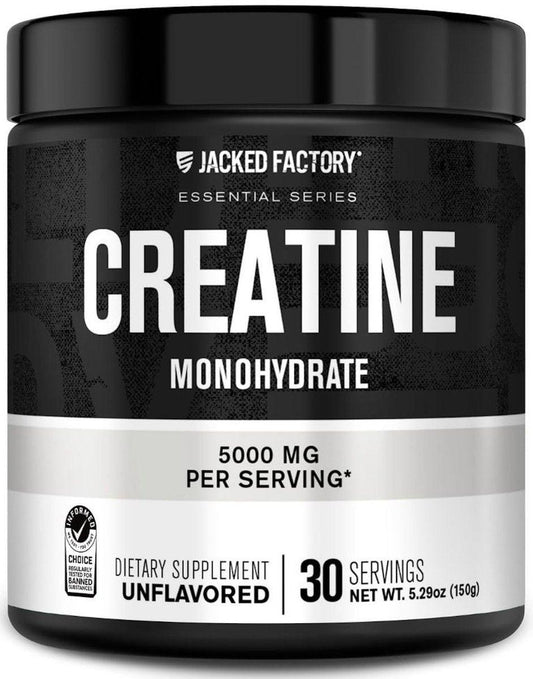 Jacked Factory Creatin-Monohydrat Pulver 150g – 5g tägliches Creatin für Männer und Frauen, vegan, drittanbietergetestet – 30 Portionen, geschmacksneutral