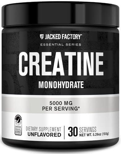Jacked Factory Creatin-Monohydrat Pulver 150g – 5g tägliches Creatin für Männer und Frauen, vegan, drittanbietergetestet – 30 Portionen, geschmacksneutral