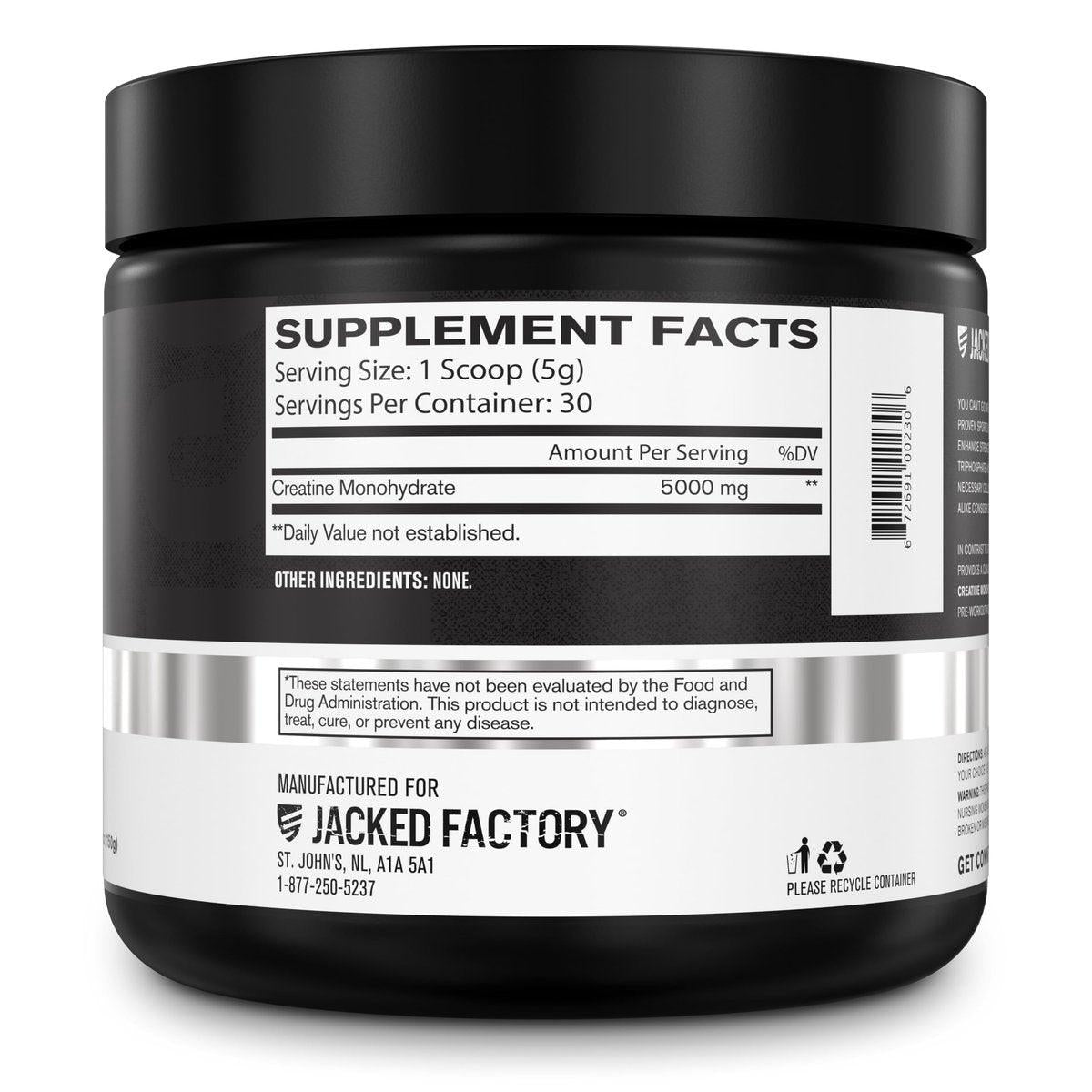 Jacked Factory Creatin-Monohydrat Pulver 150g – 5g tägliches Creatin für Männer und Frauen, vegan, drittanbietergetestet – 30 Portionen, geschmacksneutral