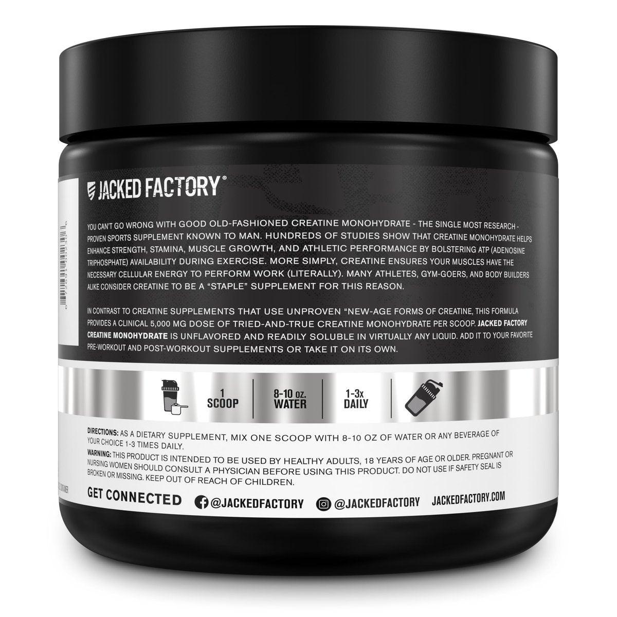Jacked Factory Creatin-Monohydrat Pulver 150g – 5g tägliches Creatin für Männer und Frauen, vegan, drittanbietergetestet – 30 Portionen, geschmacksneutral