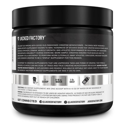 Jacked Factory Creatin-Monohydrat Pulver 150g – 5g tägliches Creatin für Männer und Frauen, vegan, drittanbietergetestet – 30 Portionen, geschmacksneutral