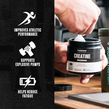 Jacked Factory Creatin-Monohydrat Pulver 150g – 5g tägliches Creatin für Männer und Frauen, vegan, drittanbietergetestet – 30 Portionen, geschmacksneutral