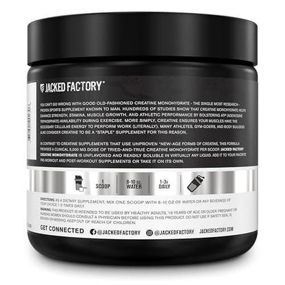 Jacked Factory Creatin-Monohydrat Pulver 150g – 5g tägliches Creatin für Männer und Frauen, vegan, drittanbietergetestet – 30 Portionen, geschmacksneutral