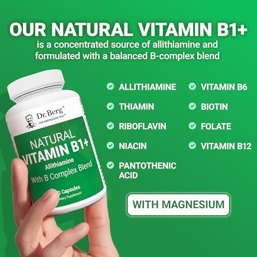 Dr. Berg Naturals Vitamin B1 B6 B12 Komplex – Allithiamin und 8 essentielle B-Vitamine für Männer und Frauen, inkl. Thiamin, Niacin, Folsäure, Magnesium & mehr – 60 Kapseln