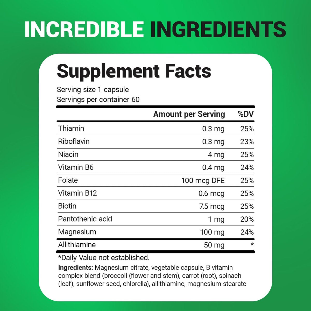 Dr. Berg Naturals Vitamin B1 B6 B12 Komplex – Allithiamin und 8 essentielle B-Vitamine für Männer und Frauen, inkl. Thiamin, Niacin, Folsäure, Magnesium & mehr – 60 Kapseln