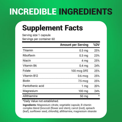 Dr. Berg Naturals Vitamin B1 B6 B12 Komplex – Allithiamin und 8 essentielle B-Vitamine für Männer und Frauen, inkl. Thiamin, Niacin, Folsäure, Magnesium & mehr – 60 Kapseln