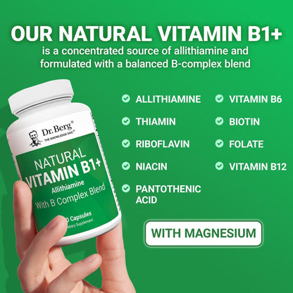 Dr. Berg Naturals Vitamin B1 B6 B12 Komplex – Allithiamin und 8 essentielle B-Vitamine für Männer und Frauen, inkl. Thiamin, Niacin, Folsäure, Magnesium & mehr – 60 Kapseln
