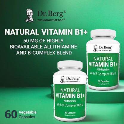 Dr. Berg Naturals Vitamin B1 B6 B12 Komplex – Allithiamin und 8 essentielle B-Vitamine für Männer und Frauen, inkl. Thiamin, Niacin, Folsäure, Magnesium & mehr – 60 Kapseln