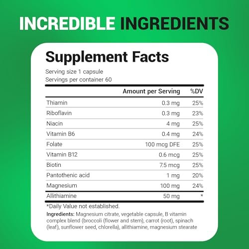 Dr. Berg Naturals Vitamin B1 B6 B12 Komplex – Allithiamin und 8 essentielle B-Vitamine für Männer und Frauen, inkl. Thiamin, Niacin, Folsäure, Magnesium & mehr – 60 Kapseln