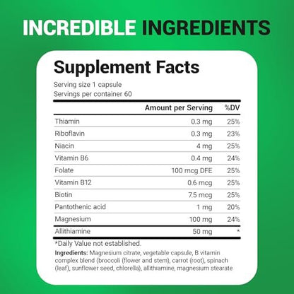 Dr. Berg Naturals Vitamin B1 B6 B12 Komplex – Allithiamin und 8 essentielle B-Vitamine für Männer und Frauen, inkl. Thiamin, Niacin, Folsäure, Magnesium & mehr – 60 Kapseln