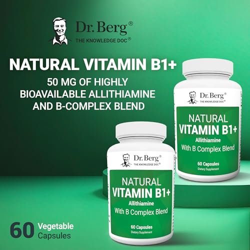 Dr. Berg Naturals Vitamin B1 B6 B12 Komplex – Allithiamin und 8 essentielle B-Vitamine für Männer und Frauen, inkl. Thiamin, Niacin, Folsäure, Magnesium & mehr – 60 Kapseln