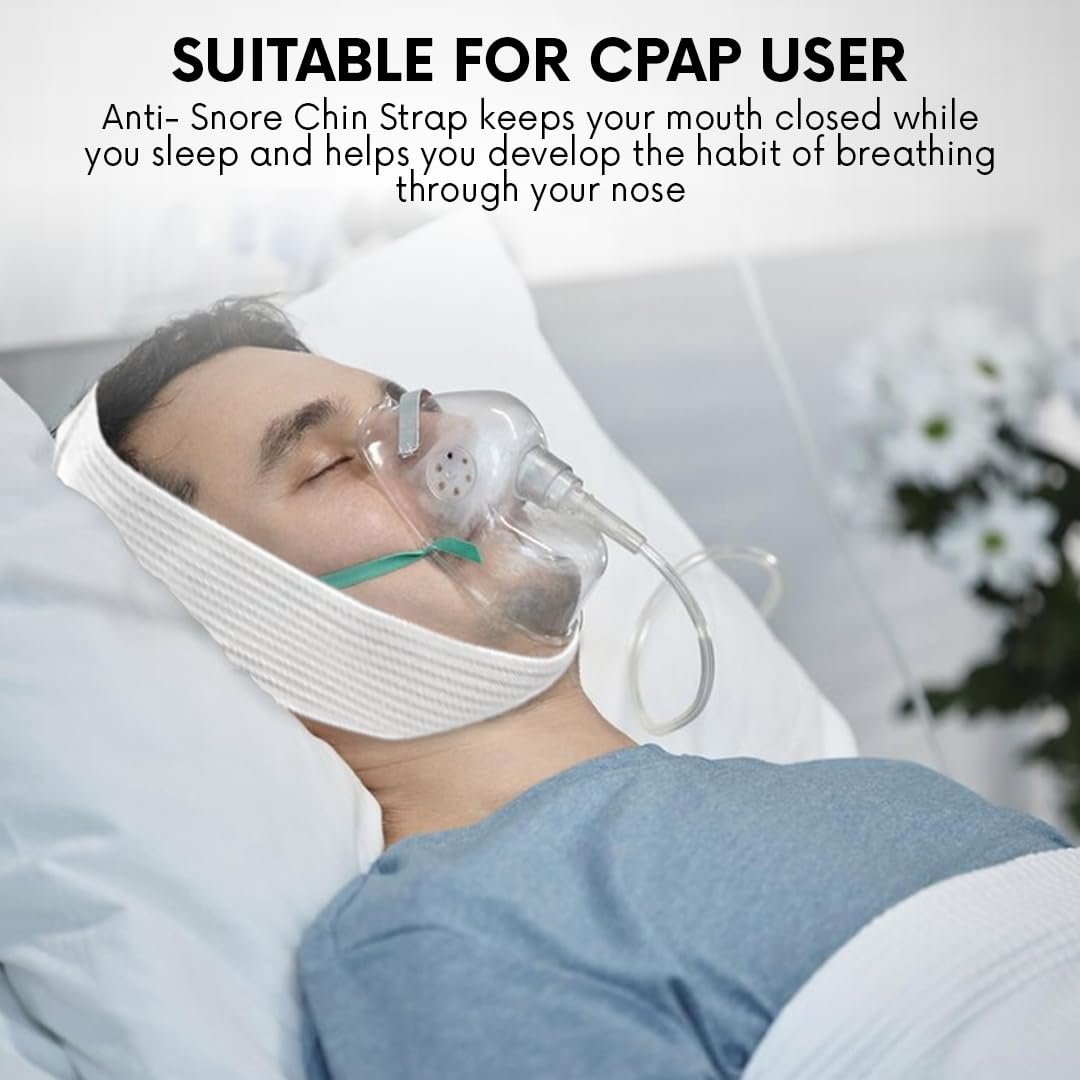 Bistras Super Deluxe Weißes Kinnband für CPAP-Benutzer - Gegen Mundtrockenheit und Schnarchen - Hält den Mund während des Schlafs geschlossen (1 Stück)