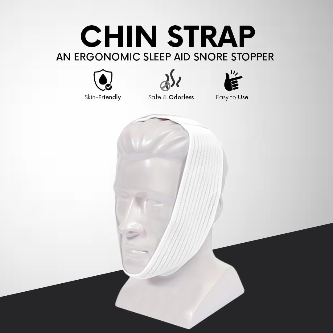 Bistras Super Deluxe Weißes Kinnband für CPAP-Benutzer - Gegen Mundtrockenheit und Schnarchen - Hält den Mund während des Schlafs geschlossen (1 Stück)