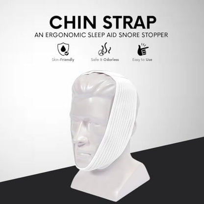 Bistras Super Deluxe Weißes Kinnband für CPAP-Benutzer - Gegen Mundtrockenheit und Schnarchen - Hält den Mund während des Schlafs geschlossen (1 Stück)