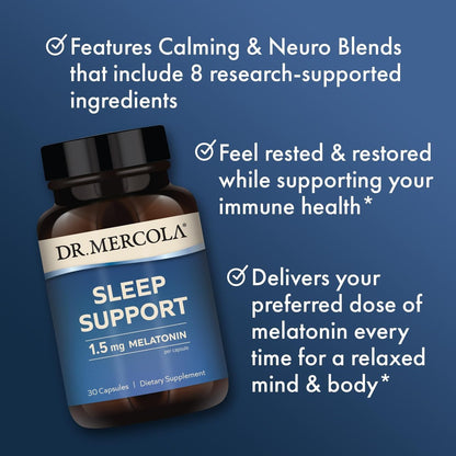 Dr. Mercola Schlafunterstützung mit Melatonin - Fördert erholsamen Schlaf & Entspannung - Melatonin mit L-Theanin, 5-HTP, GABA - 30 Kapseln - 1,5 mg