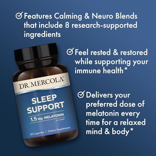Dr. Mercola Schlafunterstützung mit Melatonin - Fördert erholsamen Schlaf & Entspannung - Melatonin mit L-Theanin, 5-HTP, GABA - 30 Kapseln - 1,5 mg