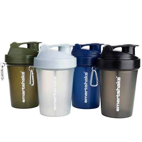 Smartshake Lite 4er-Pack Protein-Shakerflasche 400 ml – Auslaufsicherer Schraubdeckel – BPA-frei – Unisex – Nebelgrau, Armeegrün, Schwarz, Marineblau