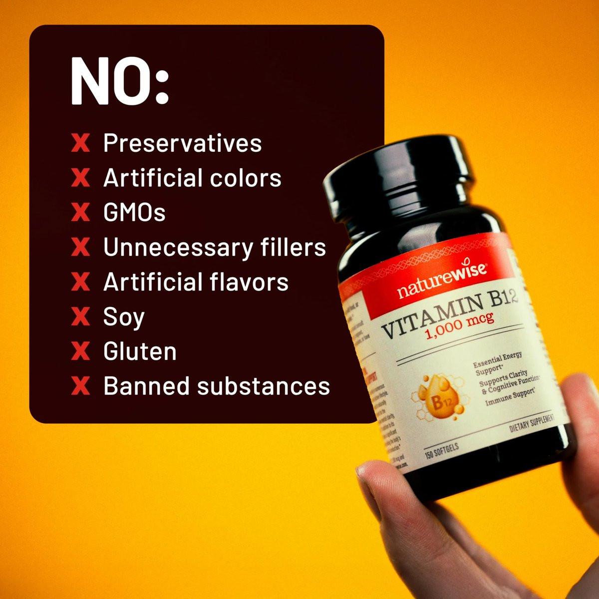 NatureWise Vitamin B12 1000 mcg – Nahrungsergänzungsmittel zur Unterstützung des Energiestoffwechsels, geistiger Klarheit und Gesundheit des Nervensystems – Leicht zu schlucken, soja- & glutenfrei, nicht-GVO – 60 Softgels (60-Tage-Vorrat)