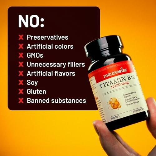 NatureWise Vitamin B12 1000 mcg – Nahrungsergänzungsmittel zur Unterstützung des Energiestoffwechsels, geistiger Klarheit und Gesundheit des Nervensystems – Leicht zu schlucken, soja- & glutenfrei, nicht-GVO – 60 Softgels (60-Tage-Vorrat)